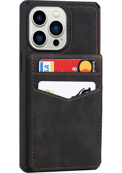 Iphone 13 Profesyonel Telefon Kılıfı Dikey Flip Kart Yuvaları Tasarım Düğmesi Kapatma Cilt-Touch Iyi Korumalı Pu Deri Kaplamalı Tpu Kickstand 6.1 Inç-Siyah (Yurt Dışından) modelleri