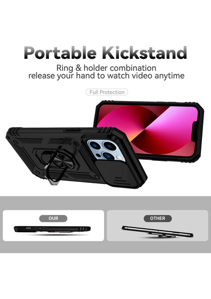 Iphone 13 Pro Max Telefon Kılıfı 6.7 Inç Kamera Koruma Tasarım Telefon Kapağı Kickstand Hibrid Pc+Tpu Kabuk Telefon Kılıfı Black (Yurt Dışından) fiyatları