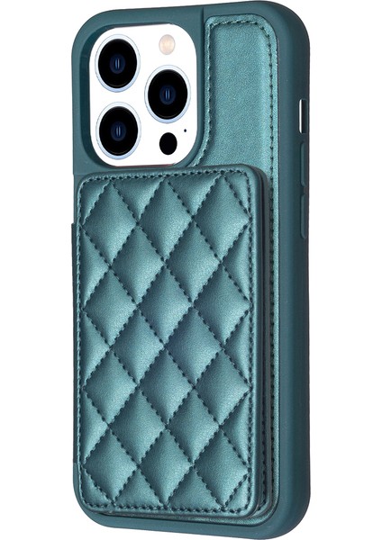 Iphone 13 Pro Max Telefon Kılıfı Deri Kaplamalı Tpu Kapak 6.7 Inç Kart Yuvaları Kickstand Telefon Anti-Çizelge Kılıf Yeşili (Yurt Dışından)