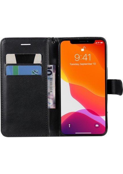 Düz Renkli Pu Deri Telefon Kasası Cüzdan Standı Kabuğu iPhone 13 Pro 6.1 Inç-Siyah Için Kayış (Yurt Dışından) fırsatları