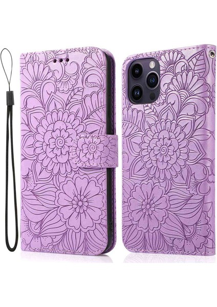 Iphone 13 Pro Maks Telefon Kılıfı Pu Deri 6.7 Inç Baskılı Çiçek Desen Standı Cüzdan Şok Geçirmez Cep Telefonu Kapak (Yurt Dışından)