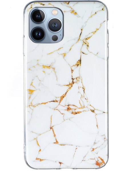 Iphone 13 Pro Max Telefon Korumu Koruyucu Telefon Kılıfı 6.7 Inç Mermer Desen Imd Esnek Tpu Geri Kapak-Beyaz (Yurt Dışından)