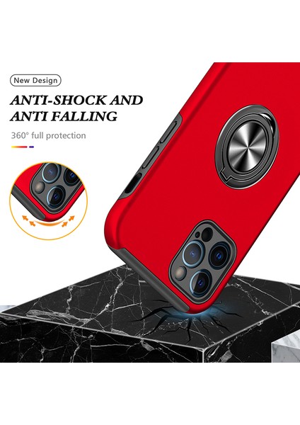 Iphone 13 Pro Telefon Kılıfı Için Ring Kickstand Anti-Drop Sert Pc Geri ve Yumuşak Tpu Kenarı Şok Geçirmez Koruyucu Kılıf 6.1 Inç-Kırmızı (Yurt Dışından) modelleri