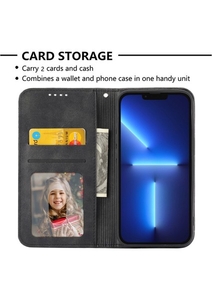 Iphone 13 Pro Max Telefon Kılıfı 6.7 Inç Manyetik Anti-Fingerprint Buzağı Dokusu Pu Deri Kılıf Cüzdan Baskılı Rhombus Desen Telefon Stand Kapağı Strap-Black (Yurt Dışından) modelleri