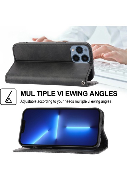 Iphone 13 Pro Max Telefon Kılıfı 6.7 Inç Manyetik Anti-Fingerprint Buzağı Dokusu Pu Deri Kılıf Cüzdan Baskılı Rhombus Desen Telefon Stand Kapağı Strap-Black (Yurt Dışından) fırsatları