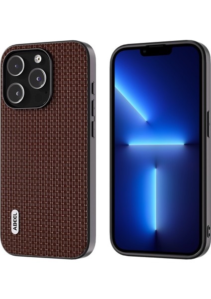 Iphone 13 Pro Max Telefon Kılıfı Koruyucu Kabuk Cowhide Deri Kaplamalı Pc+Tpu Lüks Dokulu Telefon Case-Coffee (Yurt Dışından)