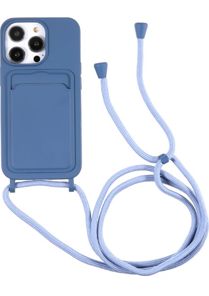 Iphone 13 Pro Max Telefon Kılıfı Sıvı Silikon Kılıf 6.7 Inç Kart Yuvası Strap-Blue ile Koruyucu Telefon Kapağı (Yurt Dışından)