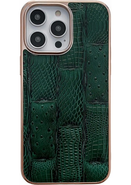 Iphone 13 Pro Max Telefon Kılıfı Orijinal Cowhide Deri+Pc+Tpu Kıçılama 6.7 Inç Nano Elektrapan Mahjong Doku Cep Telefonu Geri Kapak Yeşili (Yurt Dışından)