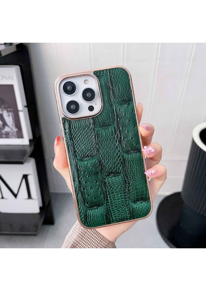 Iphone 13 Pro Max Telefon Kılıfı Orijinal Cowhide Deri+Pc+Tpu Kıçılama 6.7 Inç Nano Elektrapan Mahjong Doku Cep Telefonu Geri Kapak Yeşili (Yurt Dışından) fiyatları