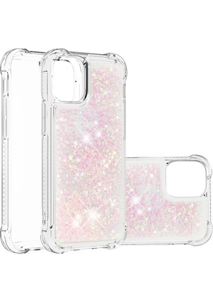 Iphone 13 Pro 6.1 Inç-Silver Pembesi Için Glitter Bling Sıvı Işıltı Moda Akış Çekme ve Tpu Kılıfı (Yurt Dışından)