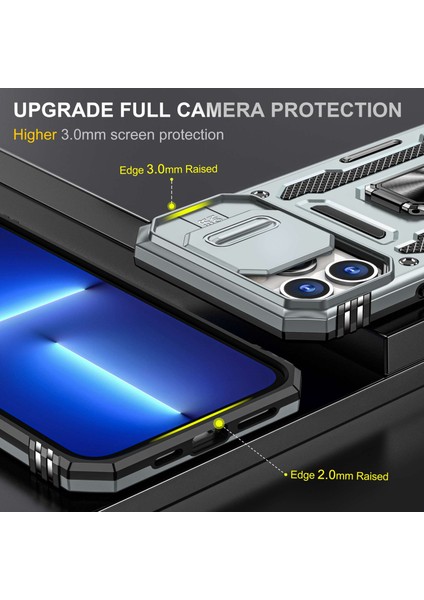 Iphone 13 Pro Max Telefon Kılıf Önleme Önleme Önleyici Telefon Geri Kapak 6.7 Inç Pc+Tpu Yüzük Kickstand Slayt Kamera Kapağı Cep Telefonu Kabuk Grey (Yurt Dışından) modelleri
