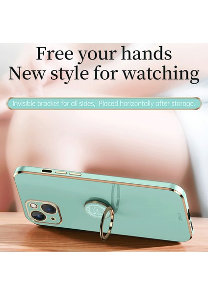 Iphone 13 Mini Telefon Kılıfı Için Halka Kickstand Sırt Kabuğu 5.4 Inç Anti-Damla Elektrapan Altın Kenar Kılıf Yumuşak Tpu Kapak-Beyaz (Yurt Dışından)