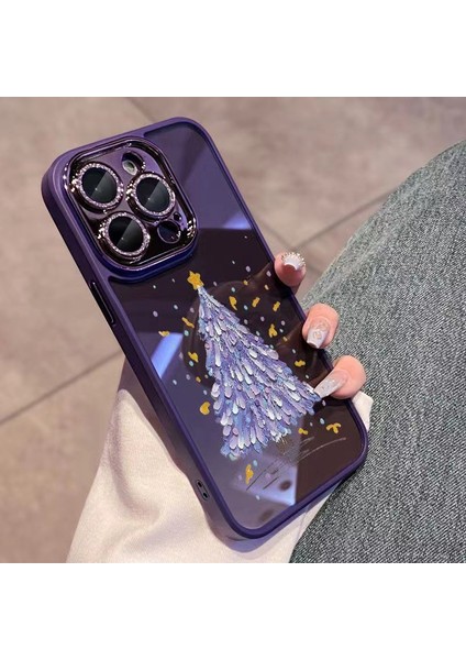 Iphone 13 Pro Telefon Kılıfı Glitter Kamera Yüzüğü Tpu Kılıfı Noel Ağacı Deseni Lens Film-Dark Mor ile Koruyucu (Yurt Dışından)