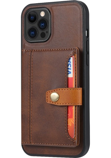 Iphone 13 Pro Telefon Kılıfı Için Birden Çok Kart Yuvası Kickstand Tasarım Pu Deri Kaplamalı Tpu Hibrit 6.1 Inç-Kahverengi (Yurt Dışından)
