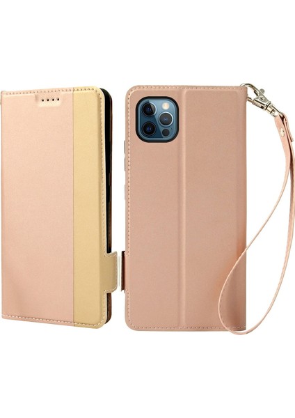 Iphone 13 Pro Max Telefon Kılıfı 6.7 Inç Kontrast Renk Çift Manyetik Toka Pu Deri Standı Kart Tutucu Folio Flip Kapak-Gül Altın (Yurt Dışından)