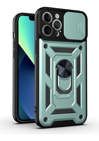 Damla Dayanıklı Kamera Slayt Telefon Kılıfı Arka Kapak Kickstand ile iPhone 13 Pro 6.1 Inç Yeşil (Yurt Dışından)