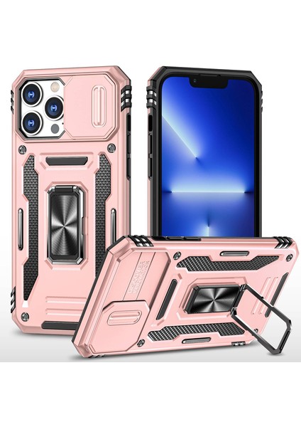 Iphone 13 Pro Telefon Kılıfı 6.1 Inç Slide Faera Cover Fingerprint Önleyici Pc+Tpu Yüzük Kickstand Cep Telefonu Kabuk Golü Altın (Yurt Dışından)