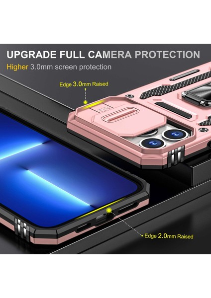 Iphone 13 Pro Telefon Kılıfı 6.1 Inç Slide Faera Cover Fingerprint Önleyici Pc+Tpu Yüzük Kickstand Cep Telefonu Kabuk Golü Altın (Yurt Dışından) modelleri
