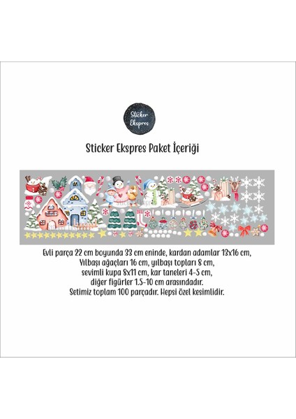 Sticker Ekspres Mutlu Yılbaşı Yeni Yıl Cam Kapı Duvar Sticker Seti