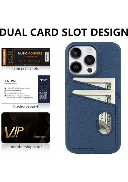 Iphone 13 Pro Max Telefon Kılıfı Için Litchi Doku Telefon Kılıfı Çift Kart Yuvaları Orijinal Cowhide Deri+Pc Kapak Yeşili (Yurt Dışından)