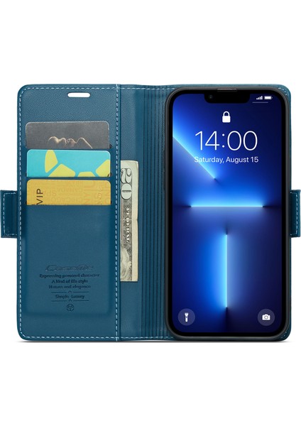 Iphone 13 Pro 6.1 Inç Litchi Doku Telefon Kılıfı Rfıd Blowantıct Deri Cüzdan Stand Kapak Mavisi (Yurt Dışından) fiyatları