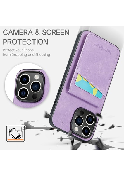 Iphone 13 Pro 6.1 Inç Kart Yuvaları Için Telefon Kapağı Kickstand Pu Deri+Tpu Vaka-Mor (Yurt Dışından) modelleri