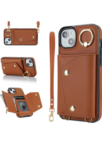 Iphone 13 Mini Telefon Kılıfı Için Zipper Cüzdan Telefon Kapağı Pu Deri Kaplamalı Tpu Döner Yüzük Kickstand-Brown (Yurt Dışından)