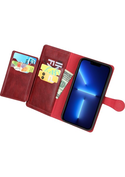 Iphone 13 Pro Max Telefon Kılıfı Şok Geçirmez Telefon Kapağı 6.7 Inç Pu Deri Fermuar Cep Telefonu Cüzdan Kılıfı Stand-Kırmızı (Yurt Dışından) fiyatları
