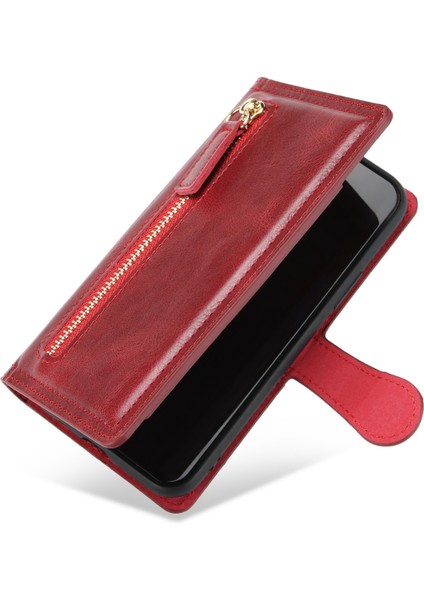 Iphone 13 Pro Max Telefon Kılıfı Şok Geçirmez Telefon Kapağı 6.7 Inç Pu Deri Fermuar Cep Telefonu Cüzdan Kılıfı Stand-Kırmızı (Yurt Dışından) fırsatları