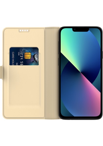 Iphone 13 Pro Max Telefon Kılıfı 6.7 Inç Pu Deri Flip Folio Telefon Kapak Kartı Tutucu Iç Tpu Manyetik Stand Yaşam Anti-Gold (Yurt Dışından)
