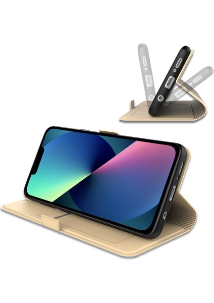 Iphone 13 Pro Max Telefon Kılıfı 6.7 Inç Pu Deri Flip Folio Telefon Kapak Kartı Tutucu Iç Tpu Manyetik Stand Yaşam Anti-Gold (Yurt Dışından)