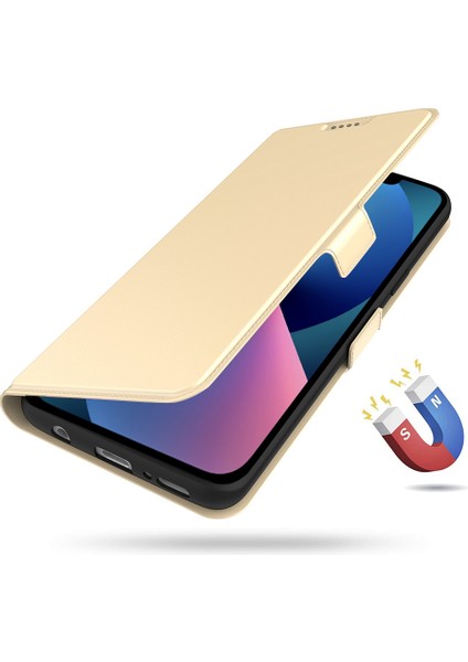 Iphone 13 Pro Max Telefon Kılıfı 6.7 Inç Pu Deri Flip Folio Telefon Kapak Kartı Tutucu Iç Tpu Manyetik Stand Yaşam Anti-Gold (Yurt Dışından)