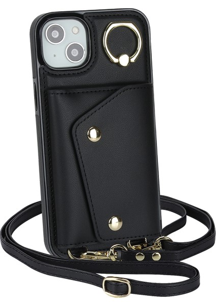 Iphone 13 Mini Telefon Kılıfı Için Zipper Cüzdan Telefon Kapağı Pu Deri Kaplamalı Tpu Döner Yüzük Kickstand-Black (Yurt Dışından)