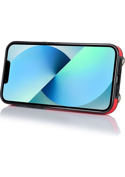 Iphone 13 Mini Pu Deri Kaplamalı Tpu Döner Yüzük Kickstand Telefon Kasa-Kırmızı Için Fermuarlı Cüzdan Telefon Kapağı (Yurt Dışından) modelleri