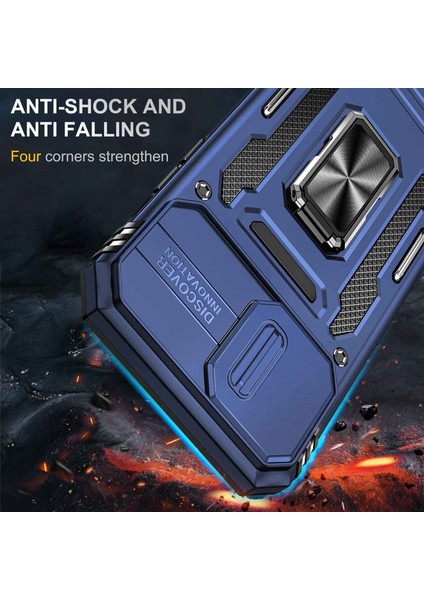 Iphone 13 Pro Max Telefon Kılıf Önleme Önleme Önleyici Telefon Geri Kapak 6.7 Inç Pc+Tpu Yüzük Kickstand Slayt Kamera Kapak Cep Telefonu Kabuk Mavisi (Yurt Dışından)