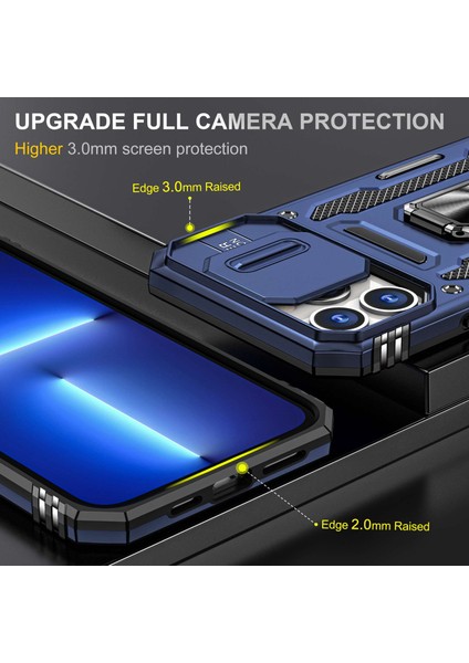 Iphone 13 Pro Max Telefon Kılıf Önleme Önleme Önleyici Telefon Geri Kapak 6.7 Inç Pc+Tpu Yüzük Kickstand Slayt Kamera Kapak Cep Telefonu Kabuk Mavisi (Yurt Dışından)