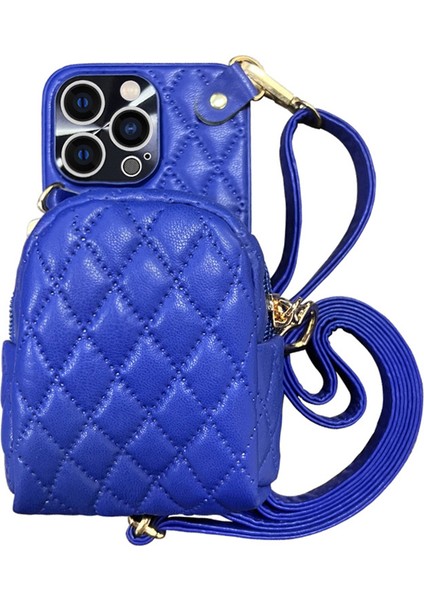 Iphone 13 Pro Telefon Kılıfı 6.1 Inç Baskılı Rhombus Desen Pu Deri Kaplamalı Pc Crossbody Strap Zipper Kapak Kart Tutucu Mavisi (Yurt Dışından)