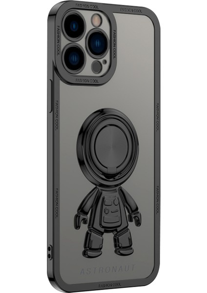 Iphone 13 Pro Max Telefon Kılıfı Tpu 6.7 Inç Spaceman Tasarım Elektrapılaşma Kickstand Anti Drop Kapak Araba Montajı Metal Sac-Siyah (Yurt Dışından)