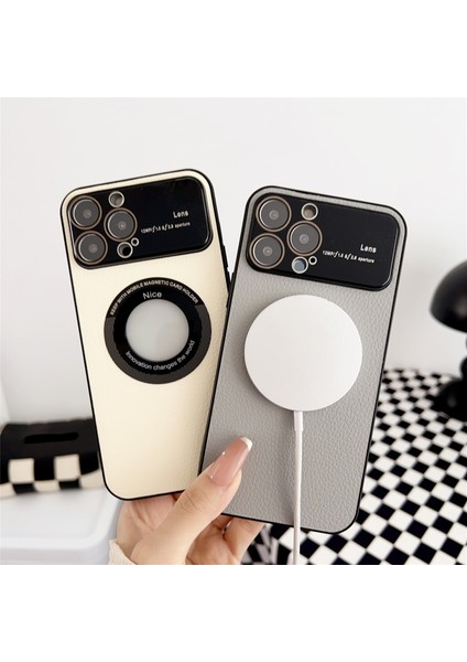 Iphone 13 Pro Max Telefon Kılıfı Için Magsafe Kılıfı 6.7 Inç Litchi Doku Pu Deri Sert Pc Telefon Kapağı Cam Logo View-Sapfire (Yurt Dışından) fırsatları