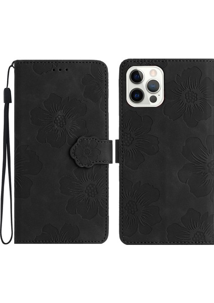 Iphone 13 Pro Max Telefon Kılıfı Için Stand Telefon Kılıfı Baskılı Çiçek Desen Cüzdan Kapak Flip Style Pu Deri Kabuk Black (Yurt Dışından)