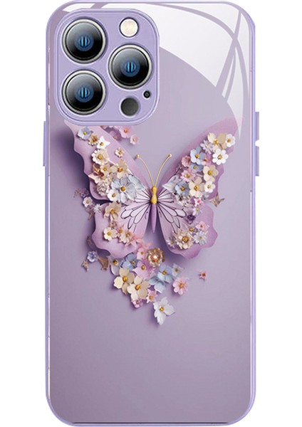 Iphone 13 Pro Max Telefon Kılıfı Için 6.7 Inç Vivid Kelebek Desen Koruyucu Kılıf Temperli Cam+Tpu Telefon Kapak-Morası (Yurt Dışından)