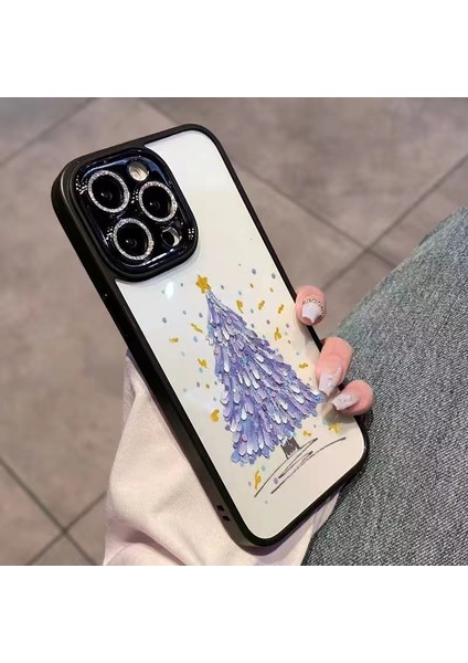 Iphone 13 Pro Telefon Kılıfı Glitter Kamera Yüzüğü Tpu Kılıfı Noel Ağacı Deseni Lens Film Black ile Koruyucu (Yurt Dışından)