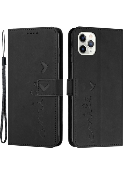 Iphone 13 Pro Max Telefon Kılıfı 6.7 Inç Kalp Şekli Baskı Önleme Karşıtı Kasa Cilt Touch Duygu Pu Deri Cüzdan Katlanabilir Stand Fonksiyonlu Telefon Kabuğu Strap-Black (Yurt Dışından)