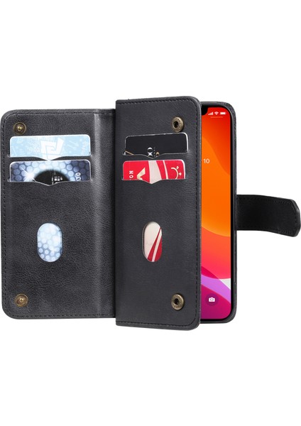 Iphone 13 Pro Telefon Kılıfı Için 6.1 Inç Birden Fazla Kart Yuvası ile Büyük Kapasiteli Stand Kabuğu Cüzdan Tasarım-Black (Yurt Dışından) fırsatları