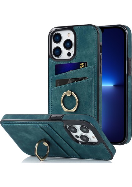 Iphone 13 Pro Max Telefon Kılıfı 6.7 Inç Retro Pu Derılı Kaplamalı Tpu Kasa Çizelge Önleyici Telefon Kapağı Halka Kickstand ve Card Tutucu Yeşili (Yurt Dışından)