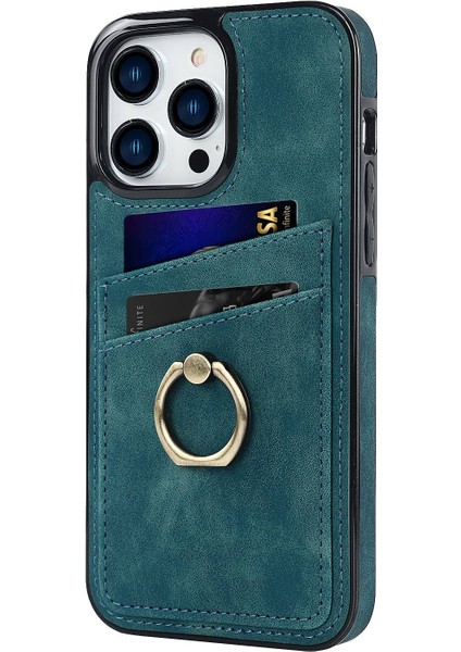 Iphone 13 Pro Max Telefon Kılıfı 6.7 Inç Retro Pu Derılı Kaplamalı Tpu Kasa Çizelge Önleyici Telefon Kapağı Halka Kickstand ve Card Tutucu Yeşili (Yurt Dışından) modelleri