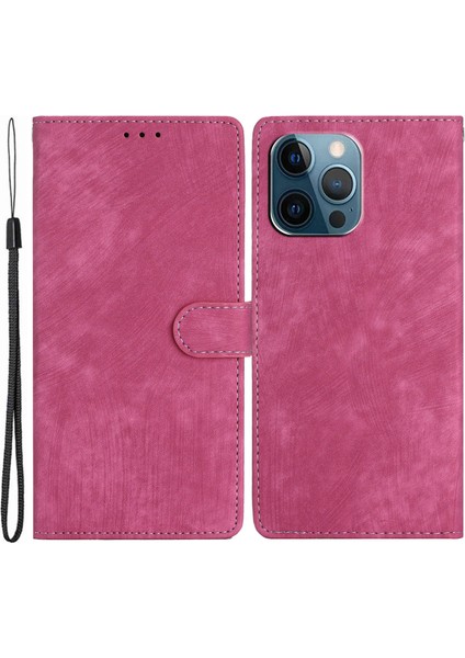 Iphone 13 Pro Max Telefon Kılıfı Düz ​​renk Kabuğu 6.7 Inç Cilt Doku Pu Deri Stand Cüzdan Telefon Kılıfı (Yurt Dışından)