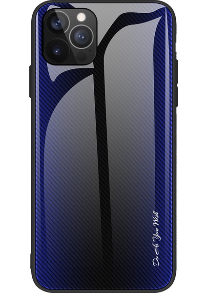Iphone 13 Pro Telefon Kılıfı Için Karbon Fiber Doku Tasarımı Temperli Cam Geri+Tpu Kenar Hibrit Hücre 6.1 Inç-Dark Mavi (Yurt Dışından)