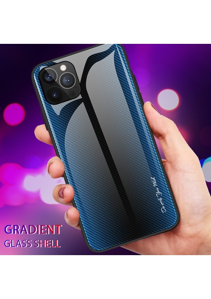 Iphone 13 Pro Telefon Kılıfı Için Karbon Fiber Doku Tasarımı Temperli Cam Geri+Tpu Kenar Hibrit Hücre 6.1 Inç-Dark Mavi (Yurt Dışından)
