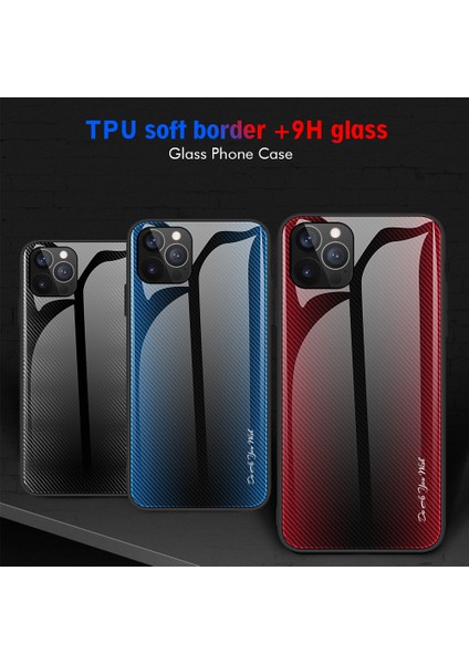 Iphone 13 Pro Telefon Kılıfı Için Karbon Fiber Doku Tasarımı Temperli Cam Geri+Tpu Kenar Hibrit Hücre 6.1 Inç-Dark Mavi (Yurt Dışından)